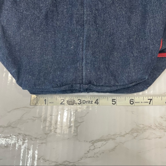 Old Navy Retro Denim Tote 70s 80s Throwback Grosgrain Ribbon Trim & Handles - Picture 14 of 15